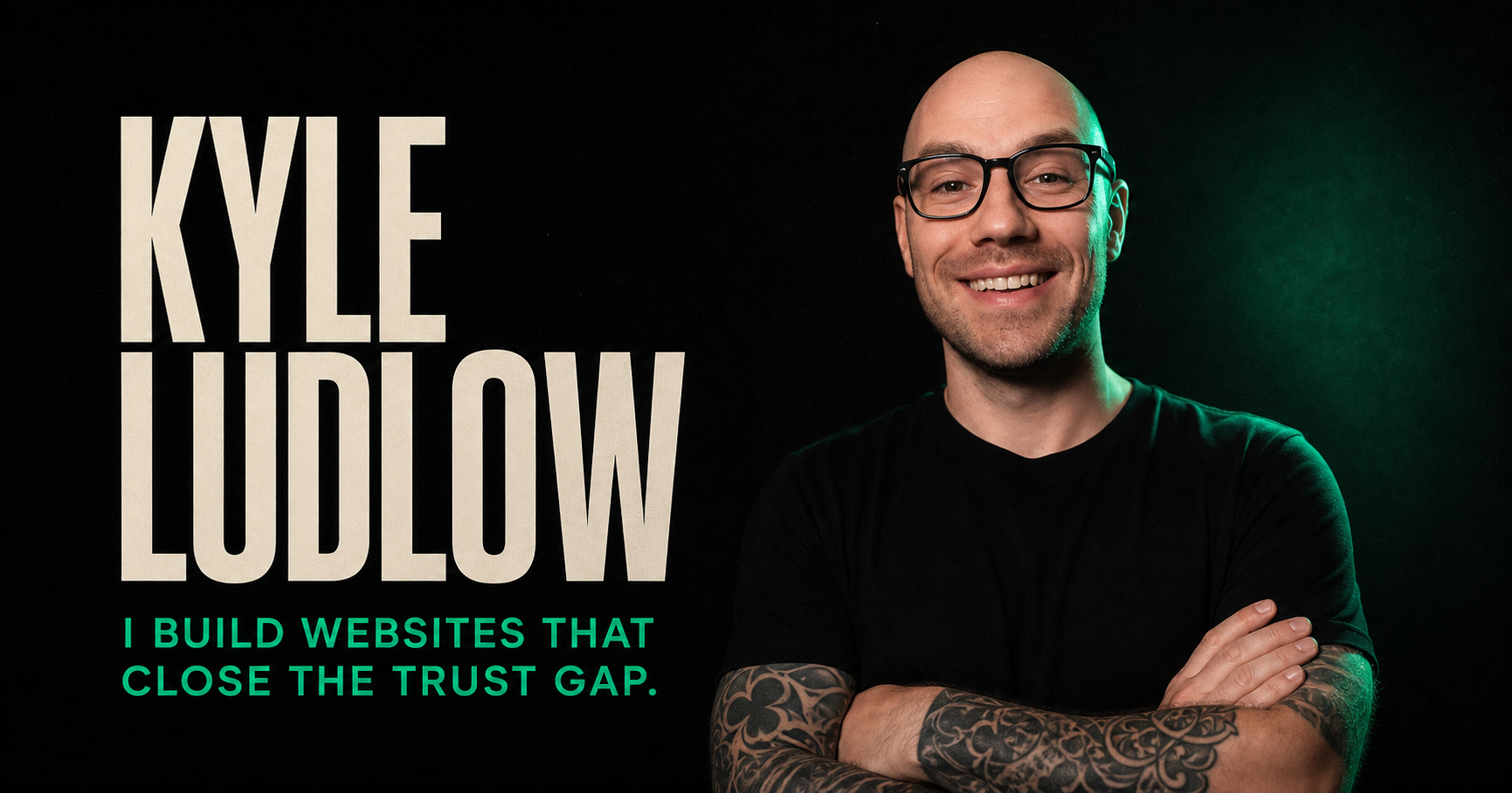 Kyle Ludlow, creative developer, in an emerald-lit studio portrait